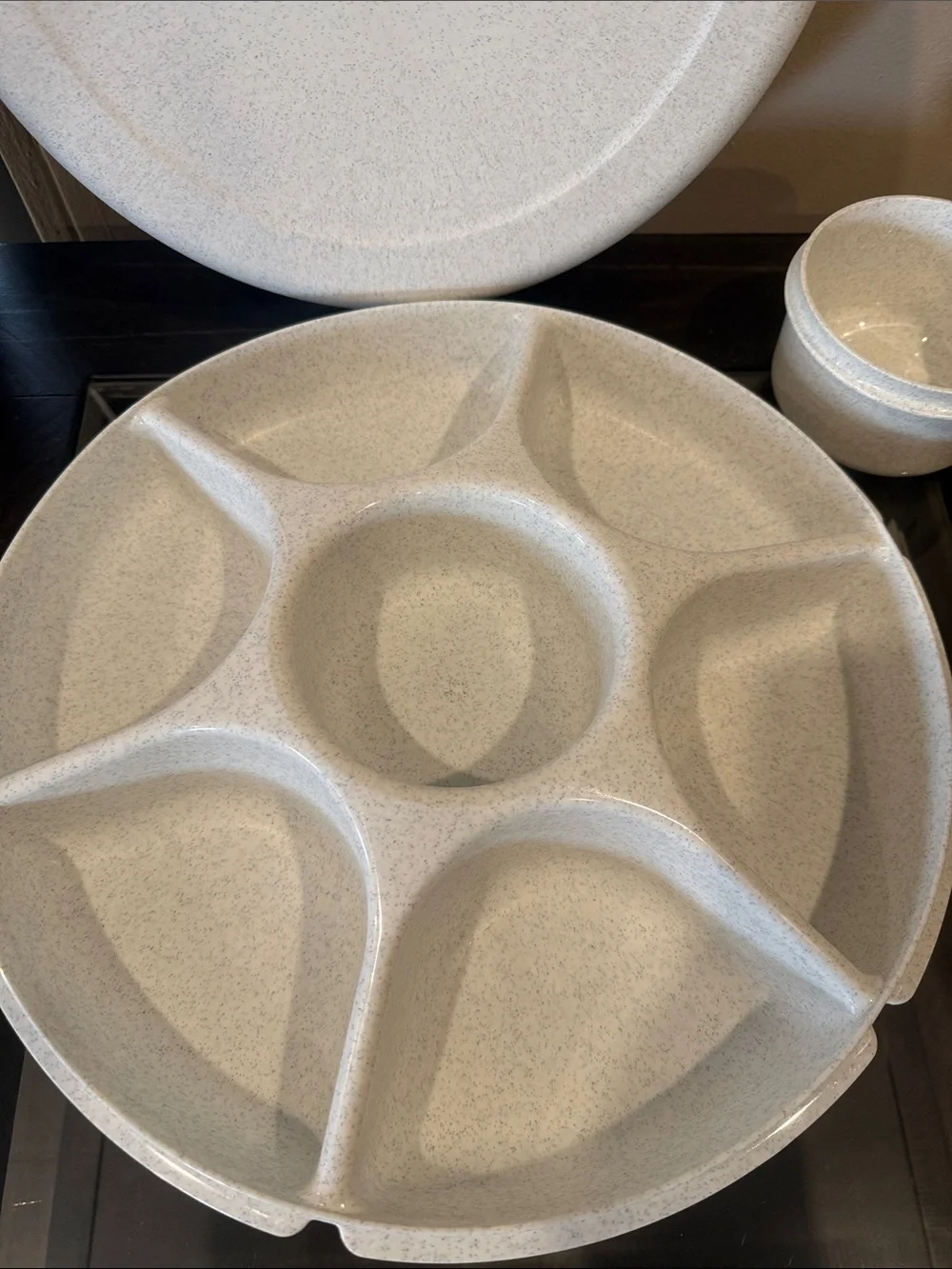 Tupperware Speckled Cream Round Divided Serving Tray with Bowl